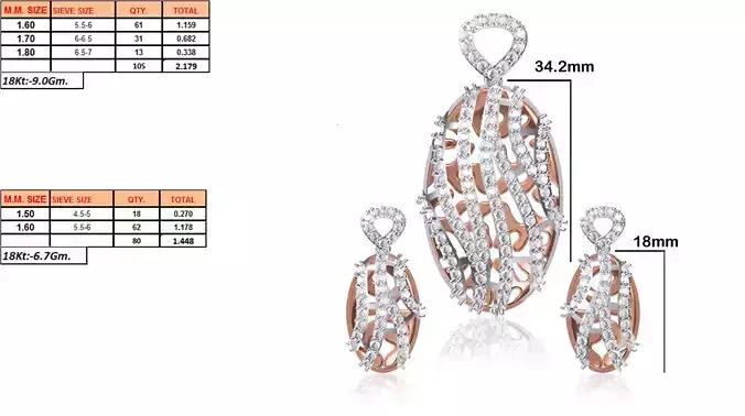 Oval Shaped Pendant and Earrings With Diamonds 6