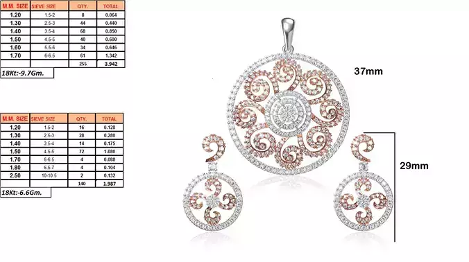 Round Shaped Pendant and Earrings With Diamonds 11