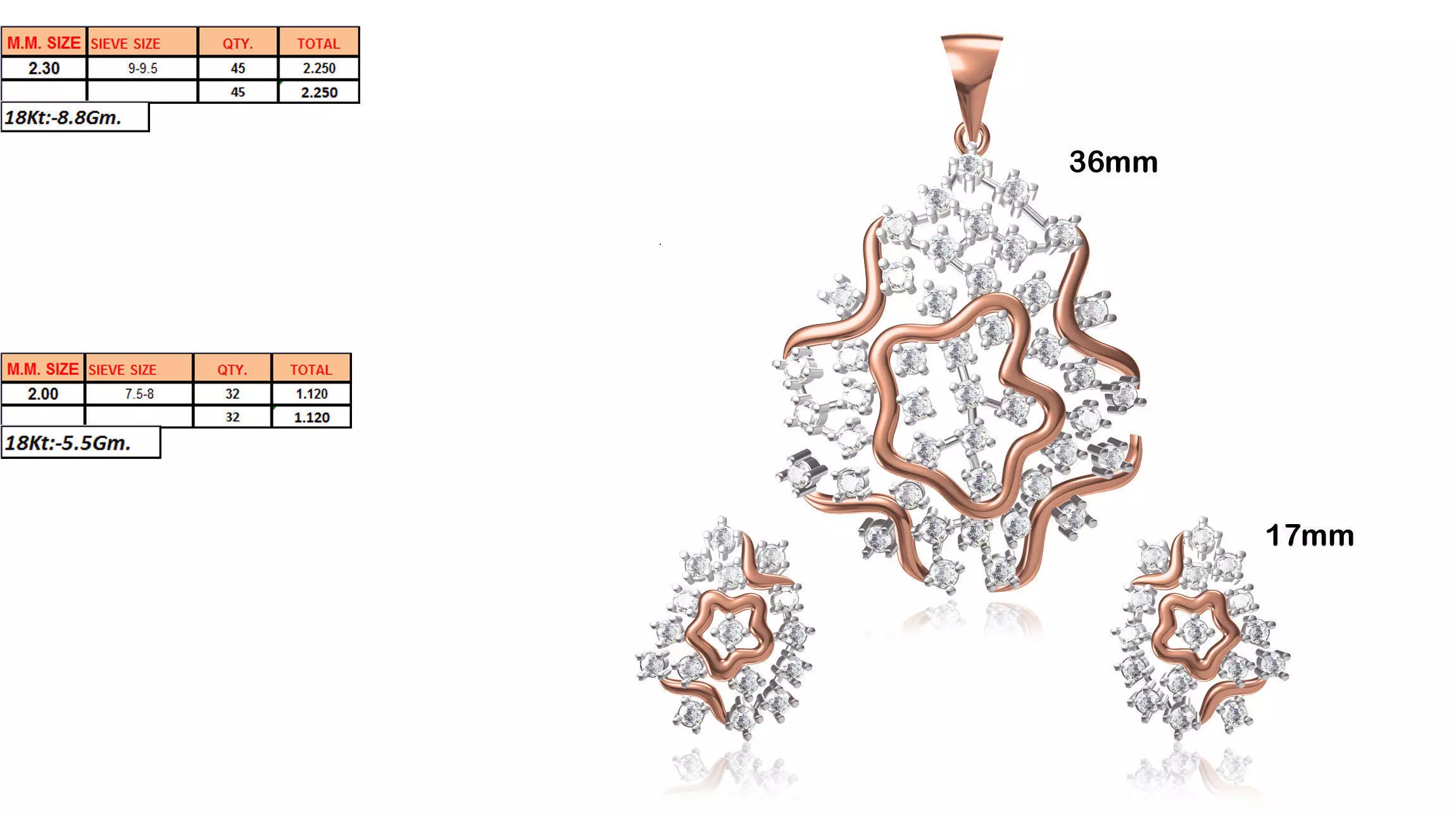 Abstract Pendant and Earrings With Diamonds 3D print model_0