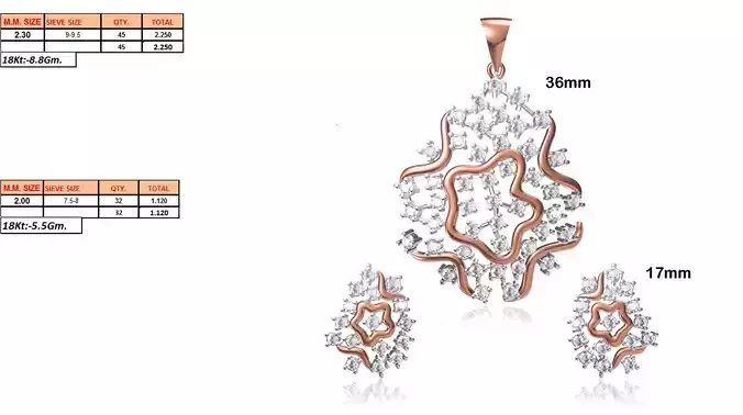 Abstract Pendant and Earrings With Diamonds 3D print model