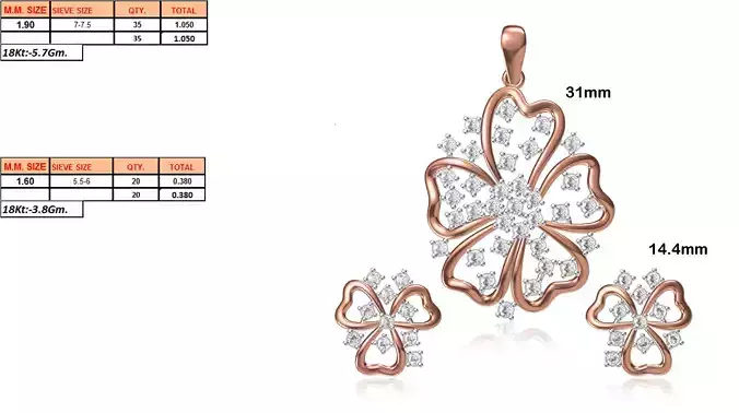 Flower Shaped Pendant and Earrings With Diamonds 19