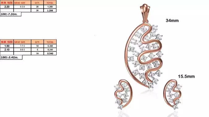 Abstract Pendant and Earrings With Diamonds 1 3D print model