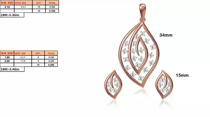 Leaf Shaped Pendant and Earrings With Diamonds 5