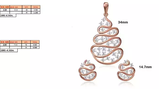 Swirl Pendant and Earrings With Diamonds