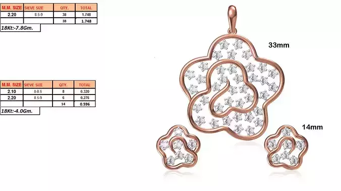 Flower Shaped Pendant and Earrings With Diamonds 20