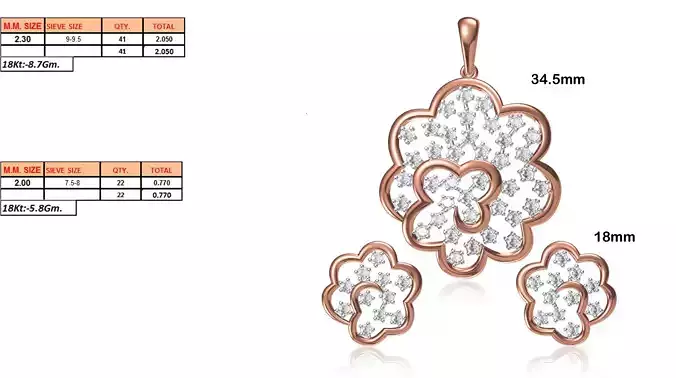 Flower Shaped Pendant and Earrings With Diamonds 21