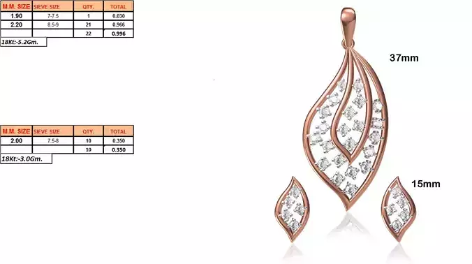 Leaf Shaped Pendant and Earrings With Diamonds 6