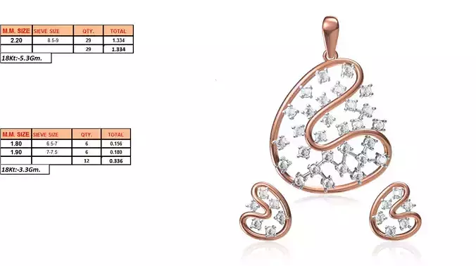 Rose Gold Pendant and Earrings With Diamonds 3
