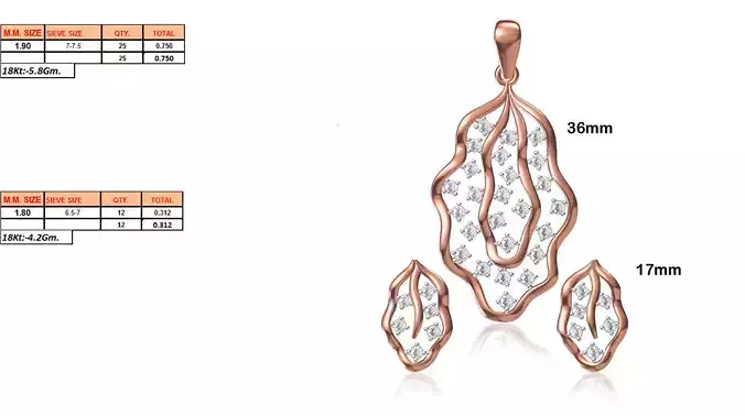 Leaf Shaped Pendant and Earrings With Diamonds 7