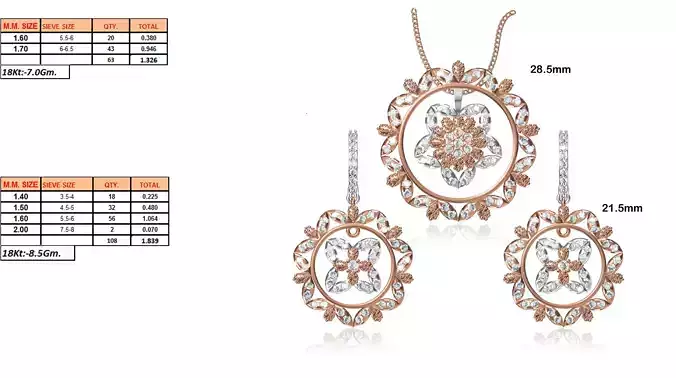 Flower Shaped Pendant and Earrings With Diamonds 22
