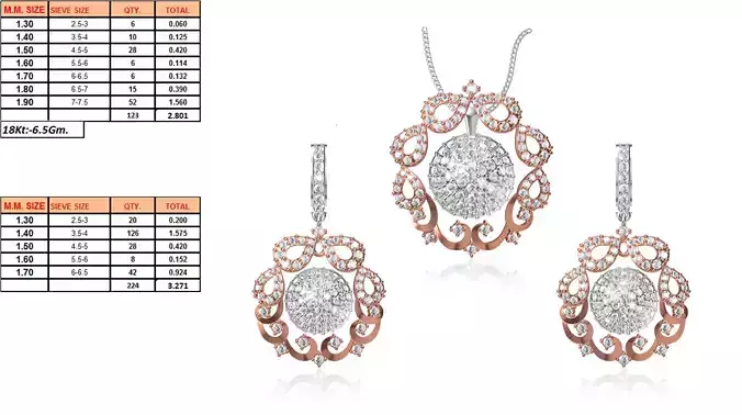 Flower Shaped Pendant and Earrings With Diamonds 23