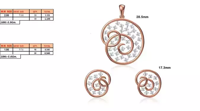 Spiral Pendant and Earrings With Diamonds 4