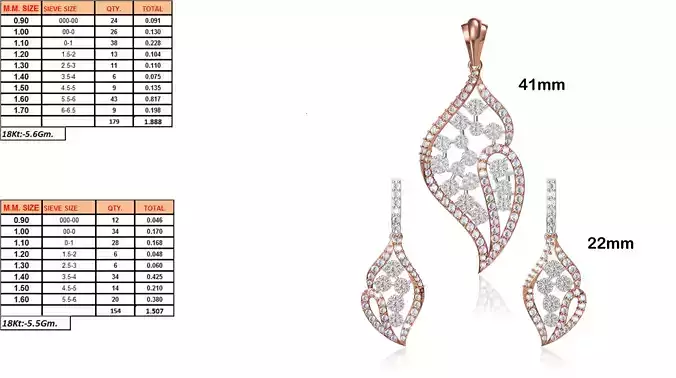 Leaf Shaped Pendant and Earrings With Diamonds 8
