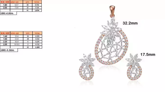 Oval Shaped Pendant and Earrings With Diamonds 9