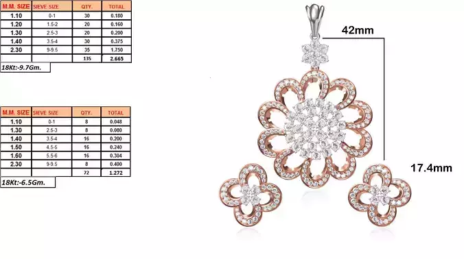 Flower Shaped Pendant and Earrings With Diamonds 24