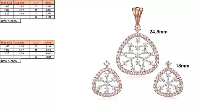 Triangle Shaped Pendant and Earrings With Diamonds 3