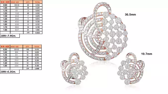 Round Shaped Pendant and Earrings With Diamonds 13