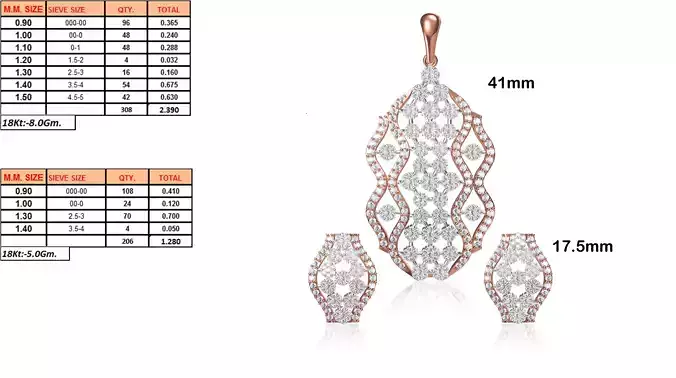 Vase Shaped Pendant and Earrings With Diamonds