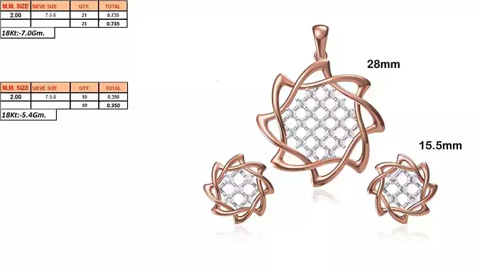 Star Shaped Pendant and Earrings With Diamonds