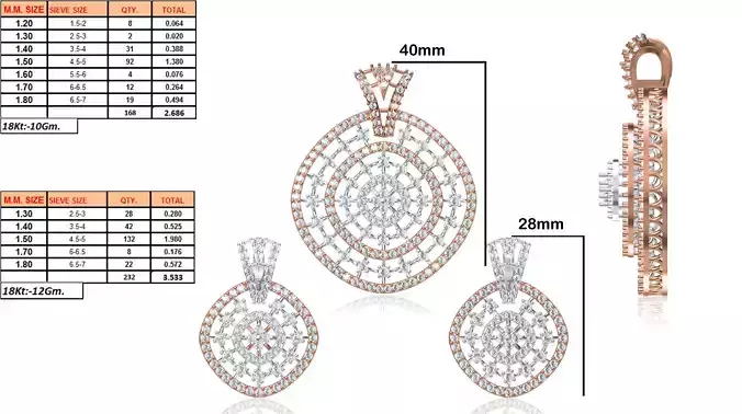 Round Shaped Pendant and Earrings With Diamonds 14