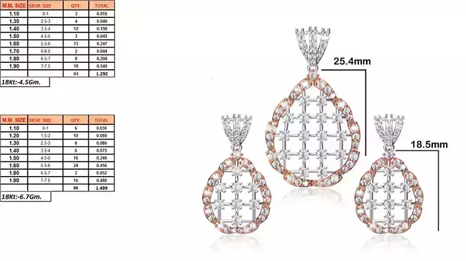 Drop Shaped Pendant and Earrings With Diamonds 7
