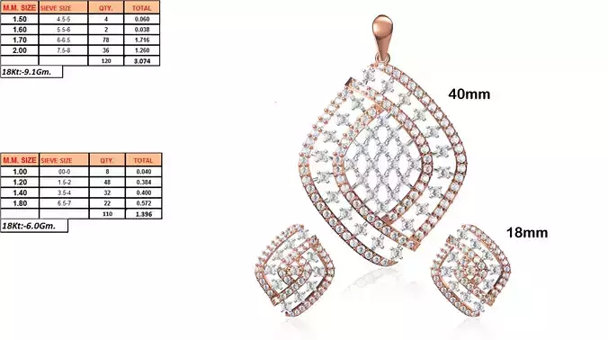 Marquise Shaped Pendant and Earrings With Diamonds 5