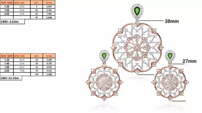 Flower Shaped Pendant And Earrings With Emerald 1