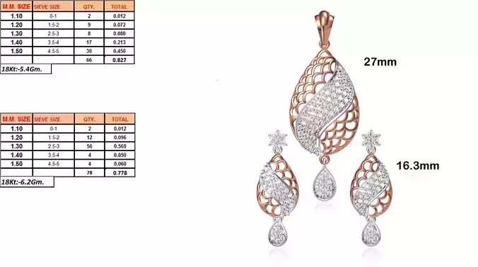 Drop Shaped Pendant and Earrings With Diamonds 8