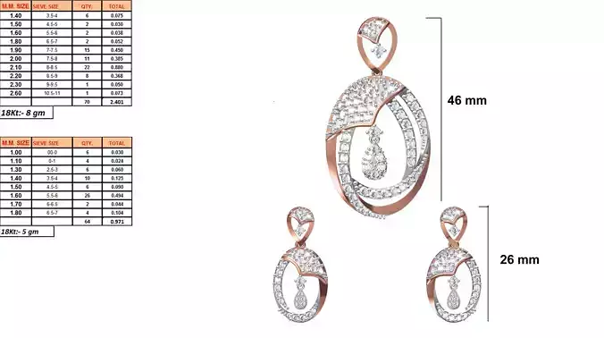 Oval Shaped Pendant and Earrings With Diamonds 11