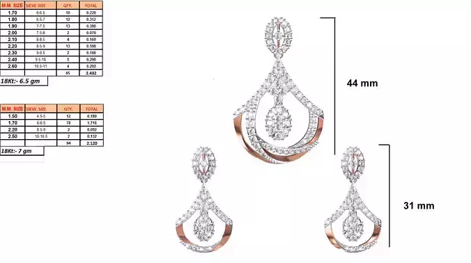 Multi Metal Pendant and Earrings With Diamonds