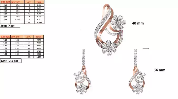 Floral Pendant and Earrings With Diamonds 10
