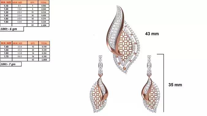 Leaf Shaped Pendant and Earrings With Diamonds 9
