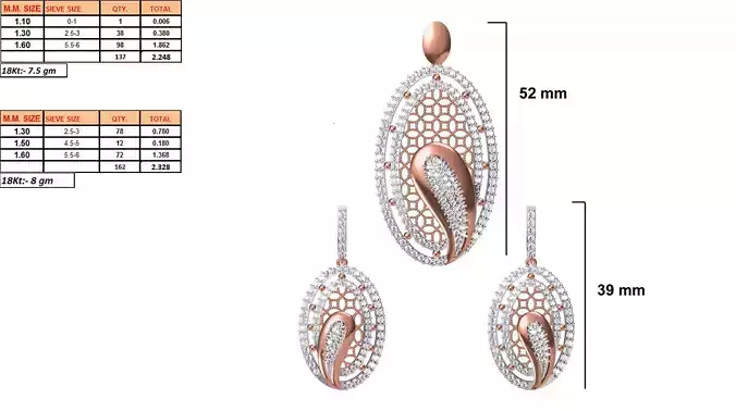 Oval Shaped Pendant and Earrings With Diamonds 12