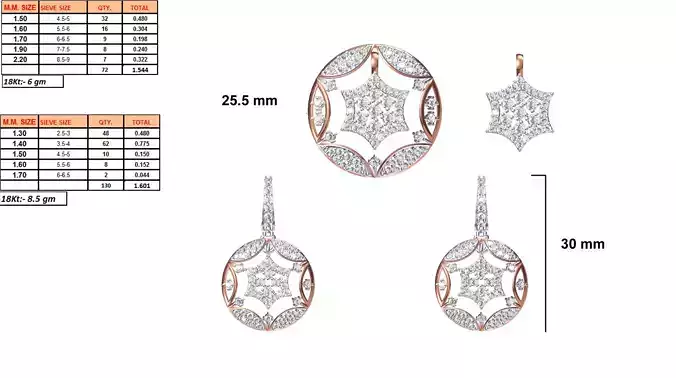 Round Shaped Pendant and Earrings With Diamonds 15