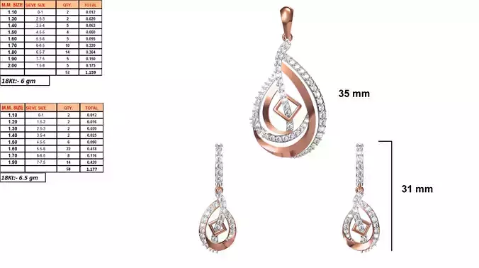 Drop Shaped Pendant and Earrings With Diamonds 9