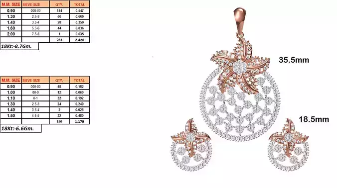 Round Shaped Pendant and Earrings With Diamonds 16