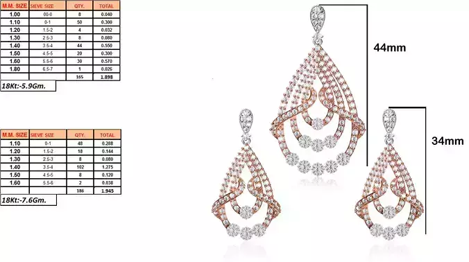 Drop Shaped Pendant and Earrings With Diamonds 10