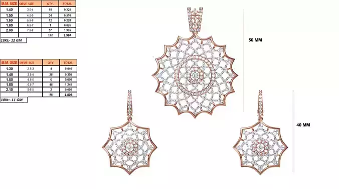 Star Shaped Pendant and Earrings With Diamonds 1