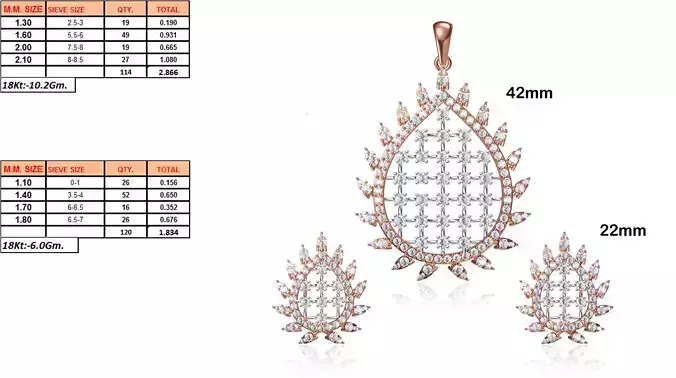 Drop Shaped Pendant and Earrings With Diamonds 11 3D print model
