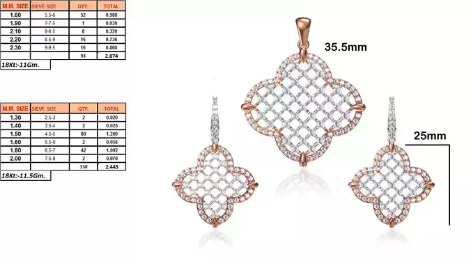 Flower Shaped Pendant and Earrings With Diamonds 27