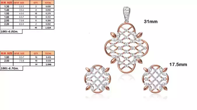 Flower Shaped Pendant and Earrings With Diamonds 28