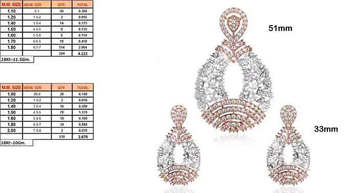 Drop Shaped Pendant and Earrings With Diamonds 12
