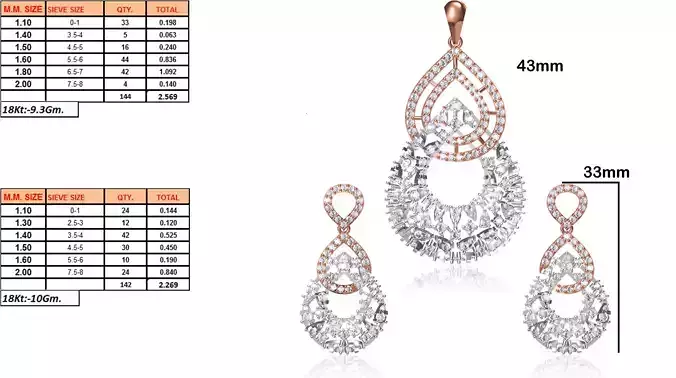Drop Shaped Pendant and Earrings With Diamonds 13