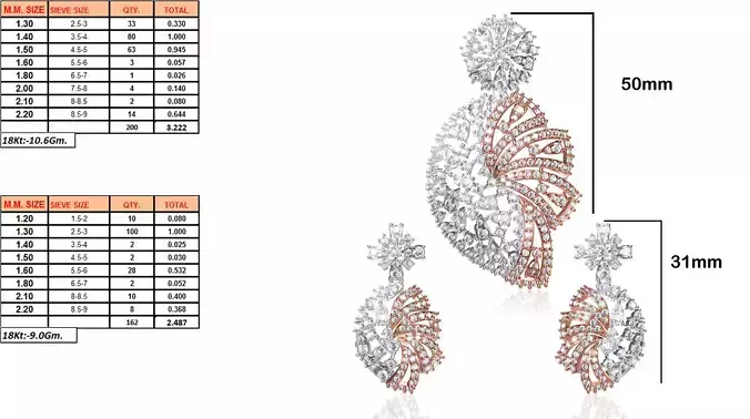Marquise Shaped Pendant and Earrings With Diamonds 8