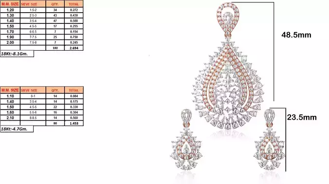 Drop Shaped Pendant and Earrings With Diamonds 14