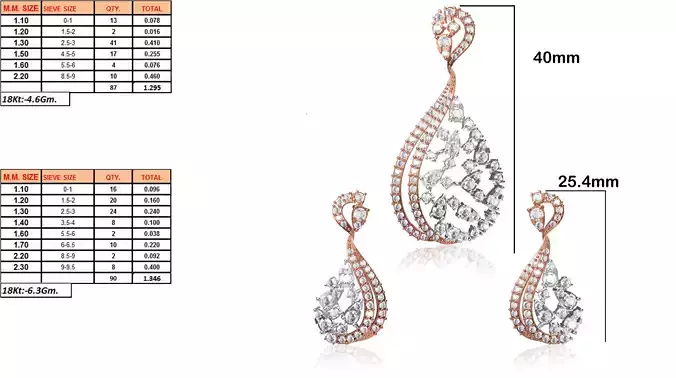 Drop Shaped Pendant and Earrings With Diamonds 15
