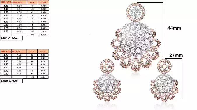 Flower Shaped Pendant and Earrings With Diamonds 30