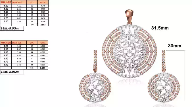 Round Shaped Pendant and Earrings With Diamonds 18