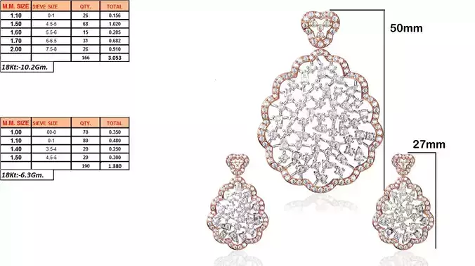 Multi Metal Pendant and Earrings With Diamonds 1