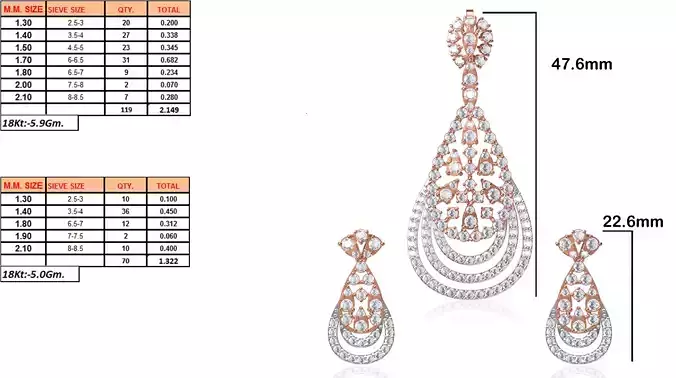 Drop Shaped Pendant and Earrings With Diamonds 16